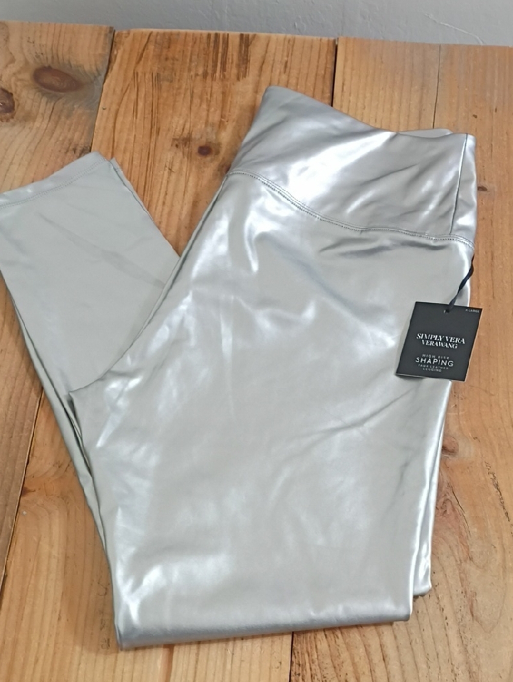 Simply Vera Vera Wang Silver High Rise Shaping Faux Leather Leggings NWT Size XL